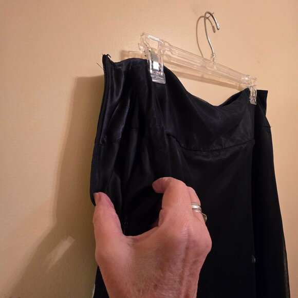 Nygard Collection Flared Navy Blue w/ White Embroidery Flowers w/ Sheer Overlay - Picture 6 of 6